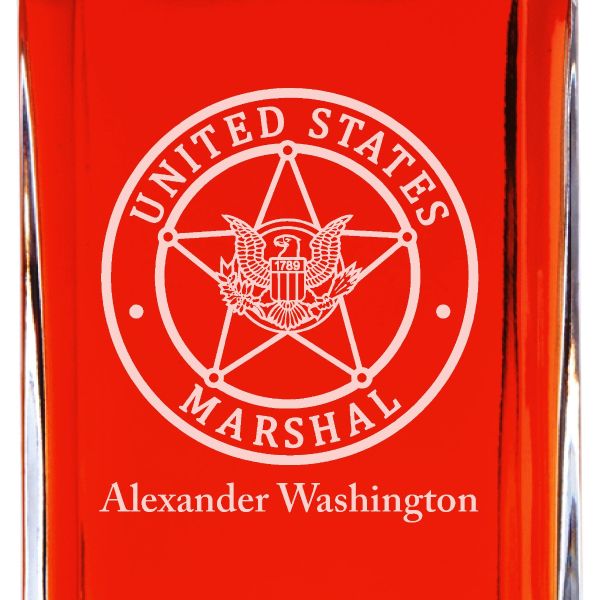 Custom Engraved Police Badges - Personalized Whiskey Decanter Set In Wood Gift Box - United States Marshal Badge