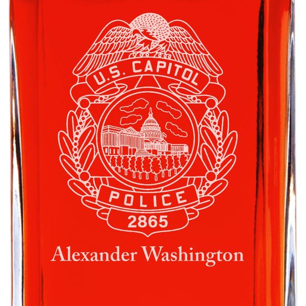 Custom Engraved Police Badges - Personalized Whiskey Decanter Set In Wood Gift Box - US Capitol Police Badge