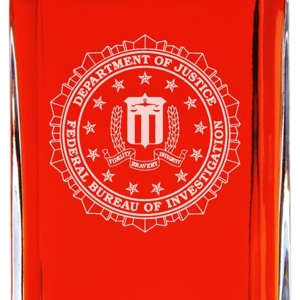 Custom Engraved - Police Badges - Personalized Whiskey Decanter In Wood Gift Box - FBI Patch