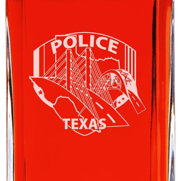 Custom Engraved Police Badges - Personalized Whiskey Decanter Set In Wood Gift Box - Police Texas State Badge