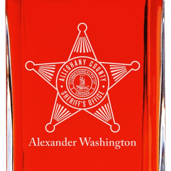 Custom Engraved Police Badges - Personalized Whiskey Decanter Set In Wood Gift Box - Alleghany County VA Sheriff's Office