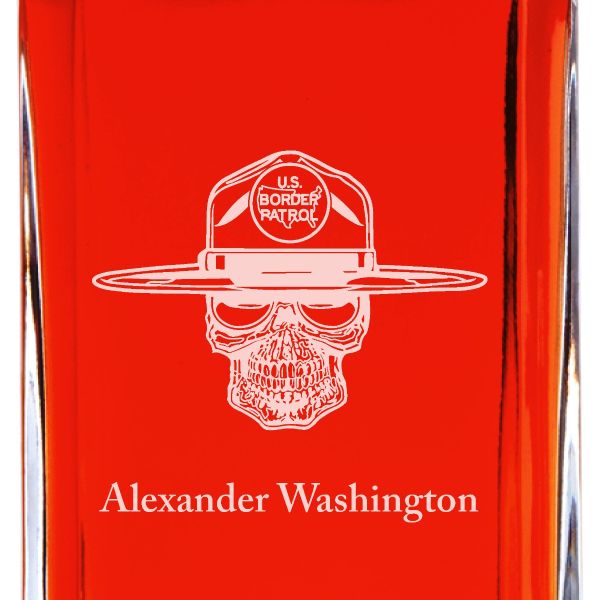 Custom Engraved - Police Badges - Personalized Whiskey Decanter In Wood Gift Box - US Border Patrol Skull