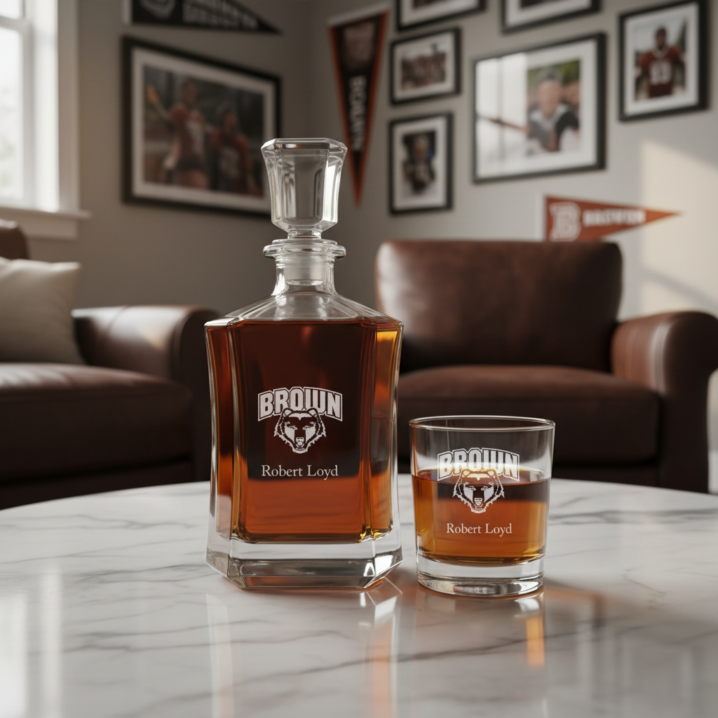 Personalized Brown Bears University Decanter Set - Football Fanatic Gift Ideas - Crown Personalized Whiskey Decanter