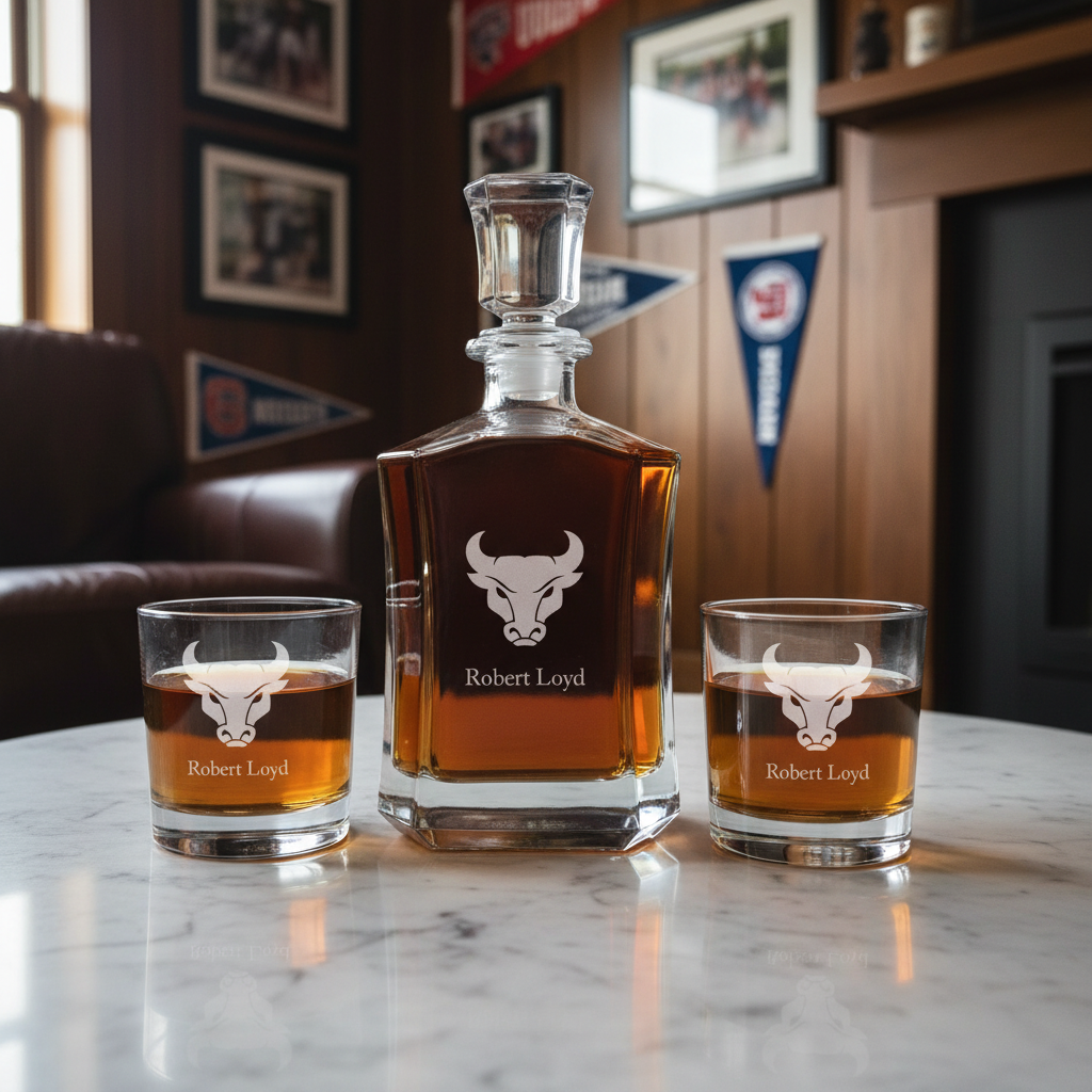 Personalized Buffalo Bulls University Decanter Set - Football Fanatic Gift Ideas - Crown Personalized Whiskey Decanter