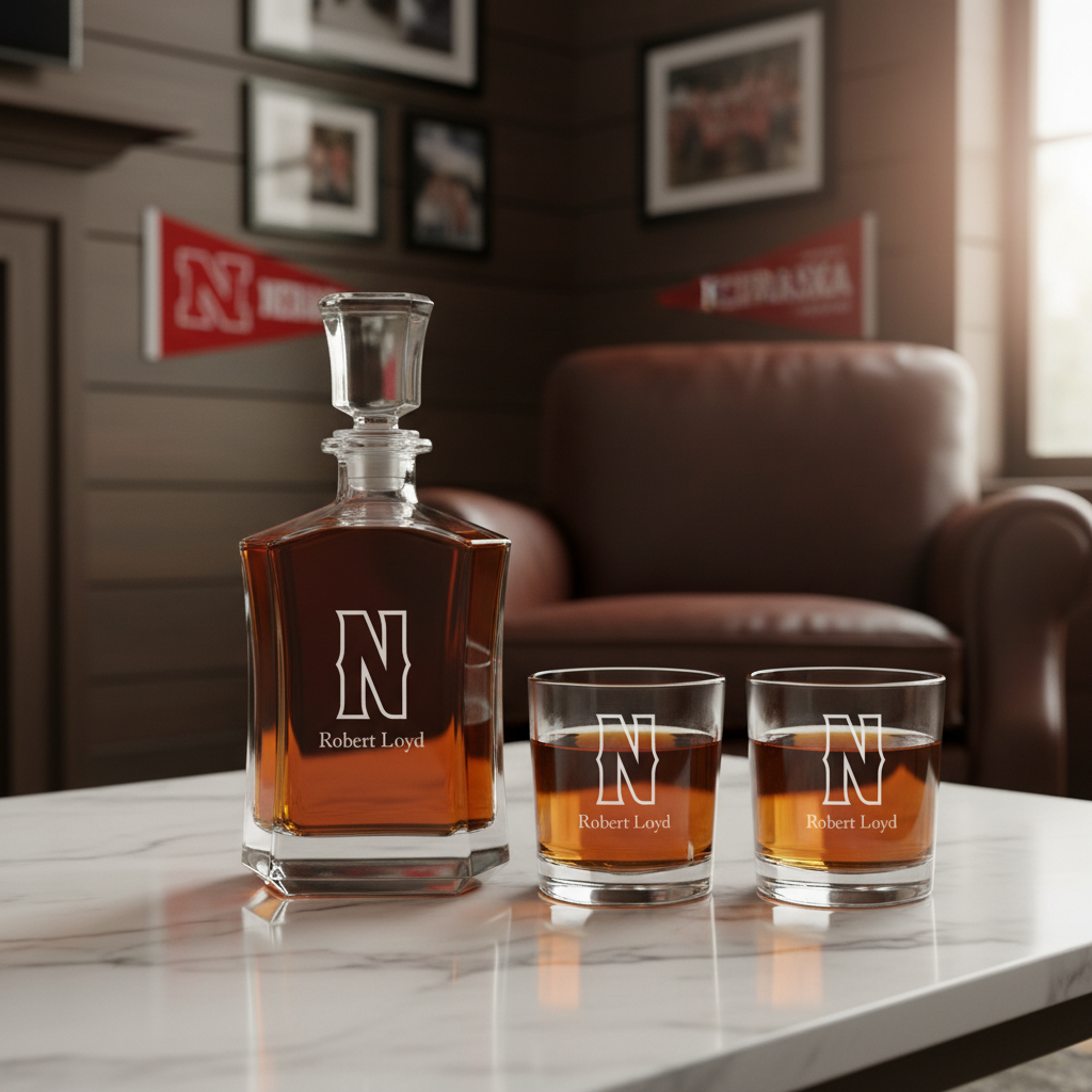 Personalized Cal State Northridge Matadors University Decanter Set - Football Fanatic Gift Ideas - Crown Personalized Whiskey Decanter