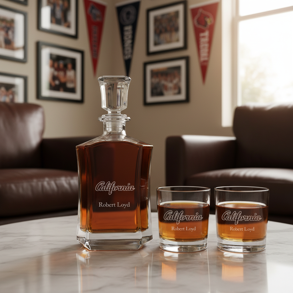 Personalized California Golden Bears Athletic University Decanter Set - Football Fanatic Gift Ideas - Crown Personalized Whiskey Decanter