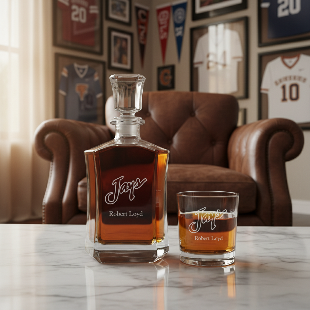 Personalized Creighton Bluejays University Decanter Set - Football Fanatic Gift Ideas - Crown Personalized Whiskey Decanter