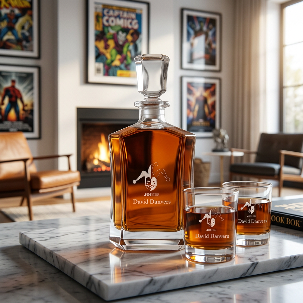 Custom Engraved Joker Yin and Yang - Personalized Crown Decanter Set with Whiskey Glasses