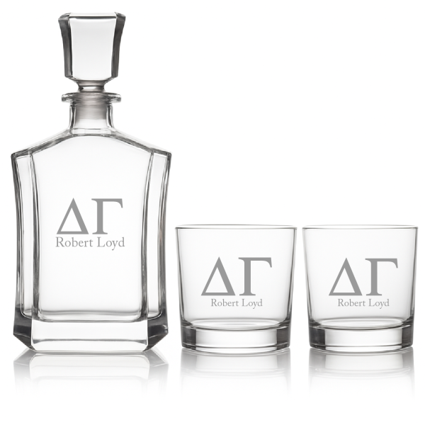 Custom Engraved Delta Gamma - Personalized Crown Decanter Set with Whiskey Glasses