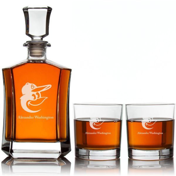 Personalized Engraved Baltimore Orioles - Major League Baseball - Custom Crown Decanter Set - Baseball Fanatic Gift Ideas