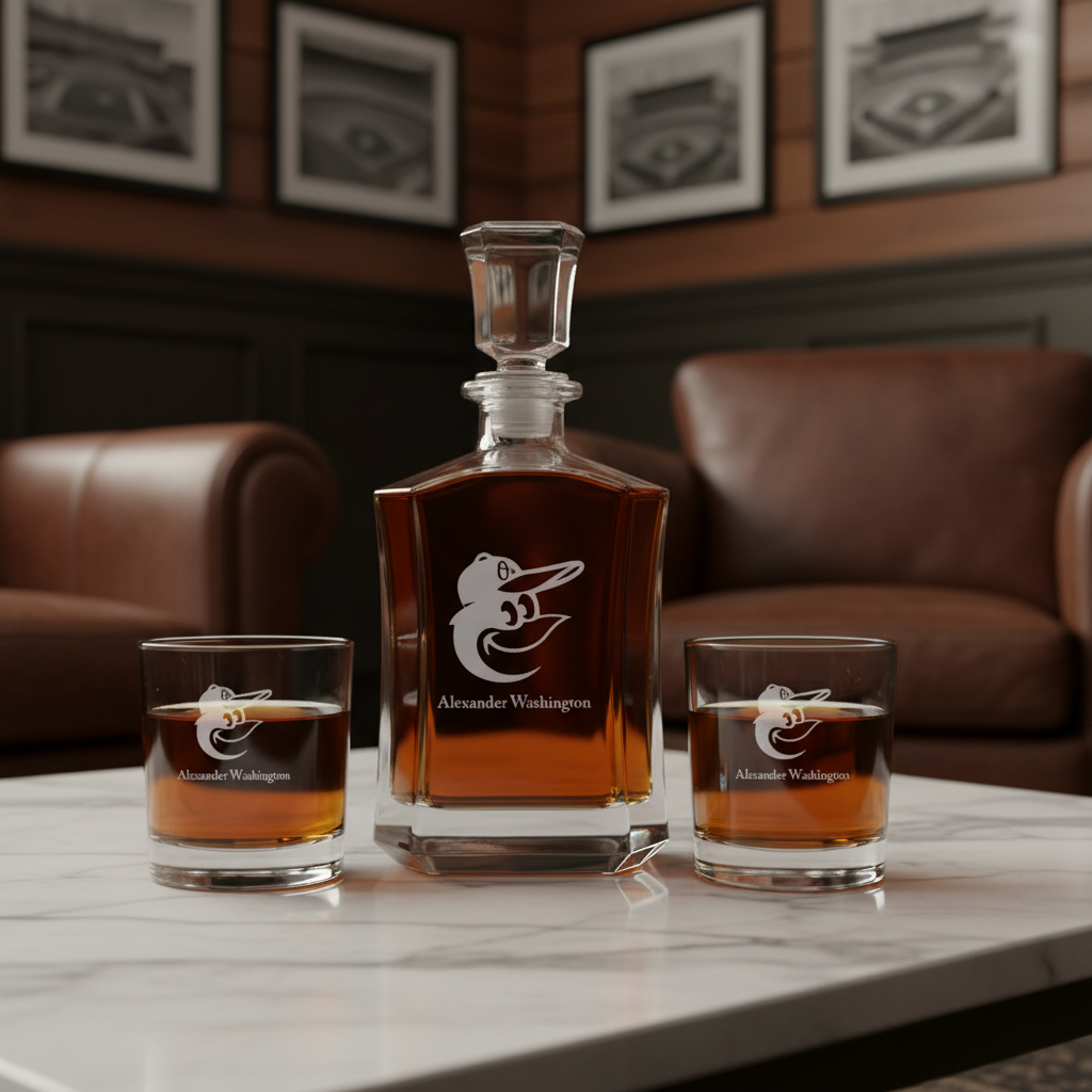 Personalized Engraved Baltimore Orioles - Major League Baseball - Custom Crown Decanter Set - Baseball Fanatic Gift Ideas