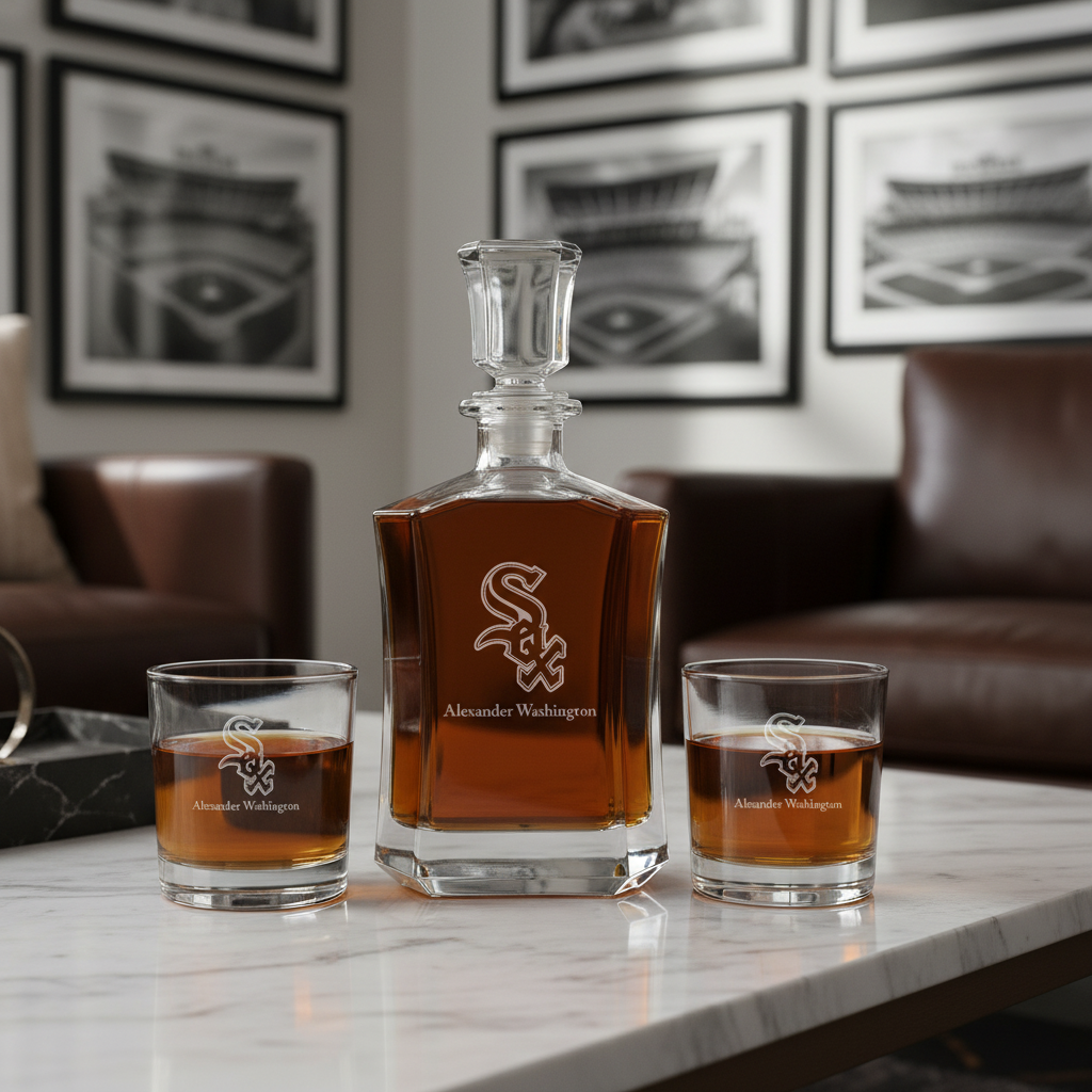 Personalized Engraved Chicago White Sox - Major League Baseball - Custom Crown Decanter Set - Baseball Fanatic Gift Ideas
