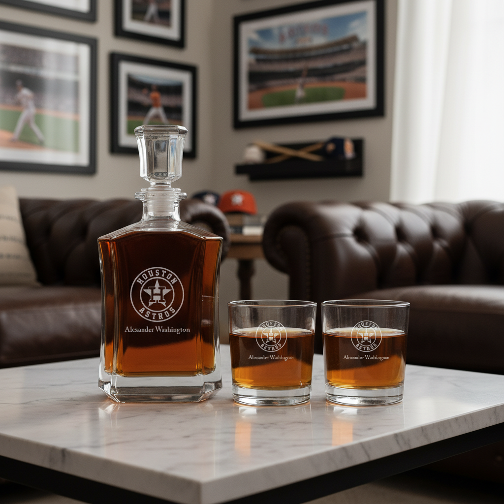 Personalized Engraved Houston Astros - Major League Baseball - Custom Crown Decanter Set - Baseball Fanatic Gift Ideas