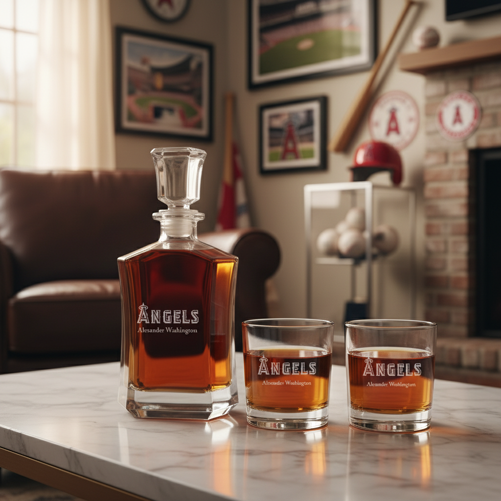 Personalized Engraved Los Angeles Angels - Major League Baseball - Custom Crown Decanter Set - Baseball Fanatic Gift Ideas