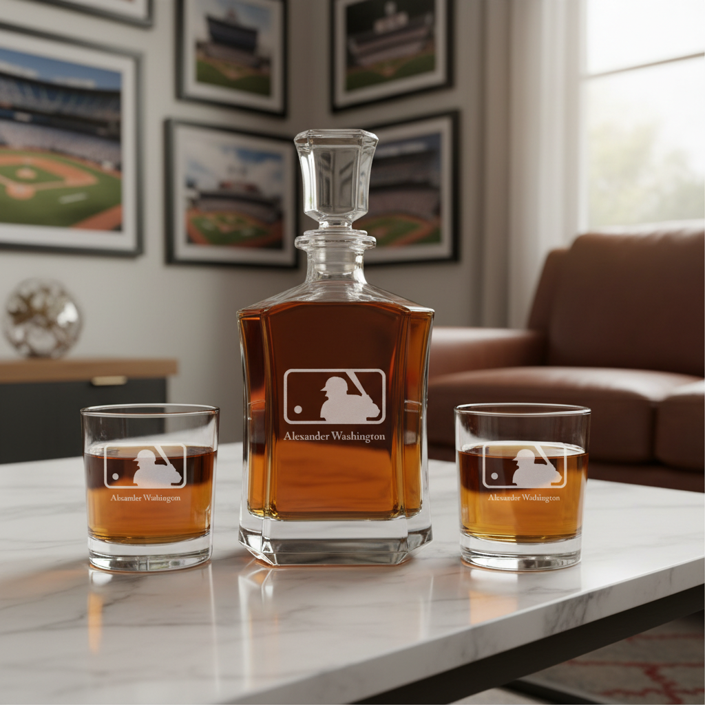 Personalized Engraved Major League Baseball Logo - Major League Baseball - Custom Crown Decanter Set - Baseball Fanatic Gift Ideas