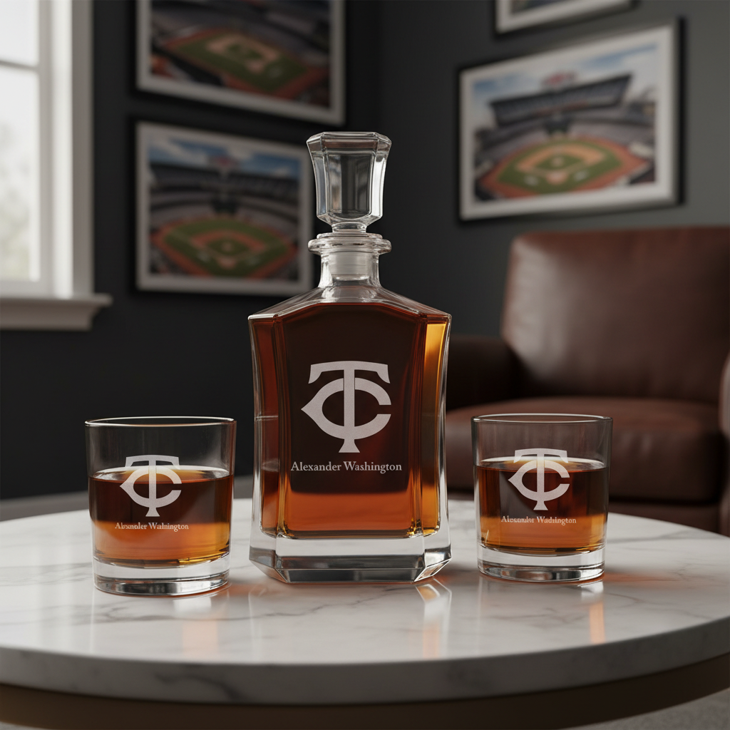 Personalized Minnesota Twins Insignia - Major League Baseball - Custom Crown Decanter Set - Baseball Fanatic Gift Ideas