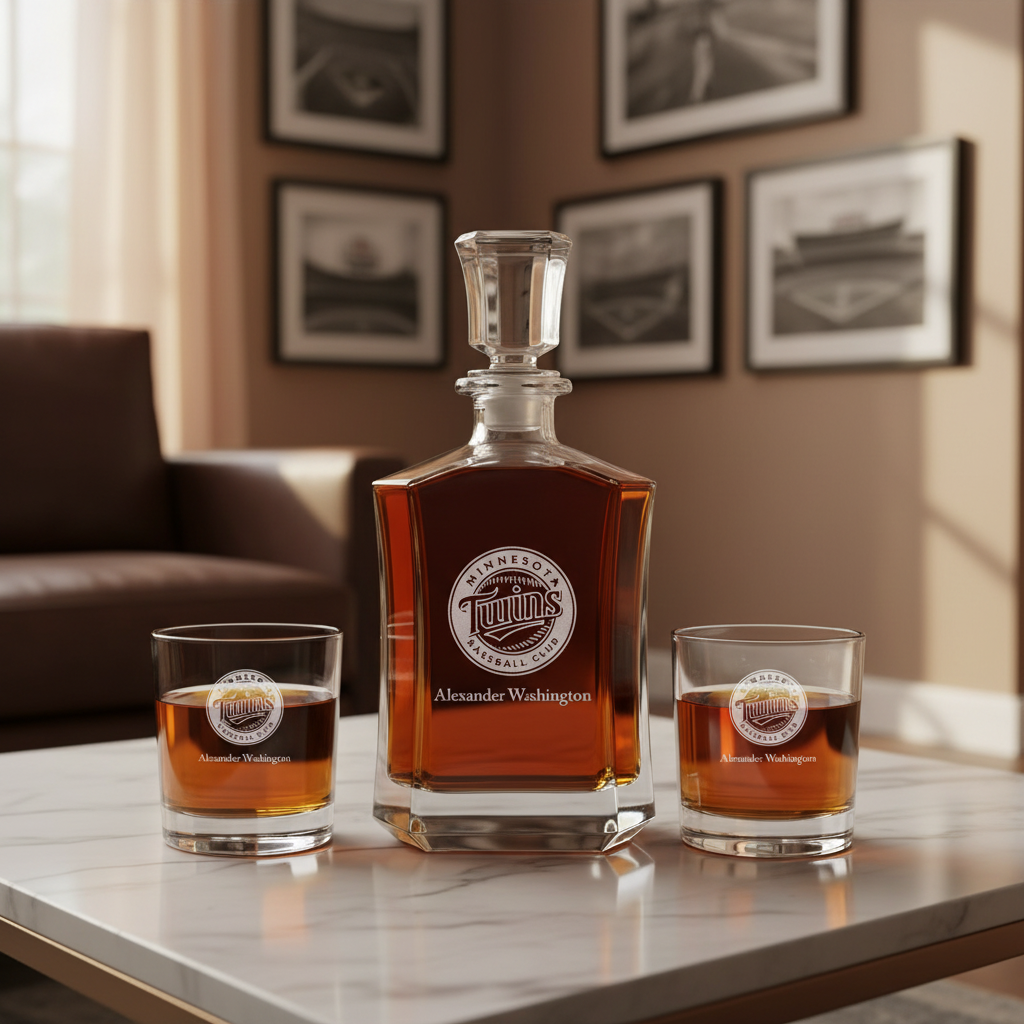 Personalized Minnesota Twins Logo - Major League Baseball - Custom Crown Decanter Set - Baseball Fanatic Gift Ideas