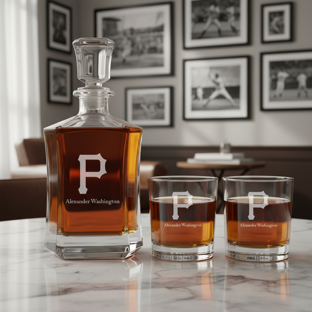 Personalized Pittsburgh Pirates Logo - Major League Baseball - Custom Crown Decanter Set - Baseball Fanatic Gift Ideas