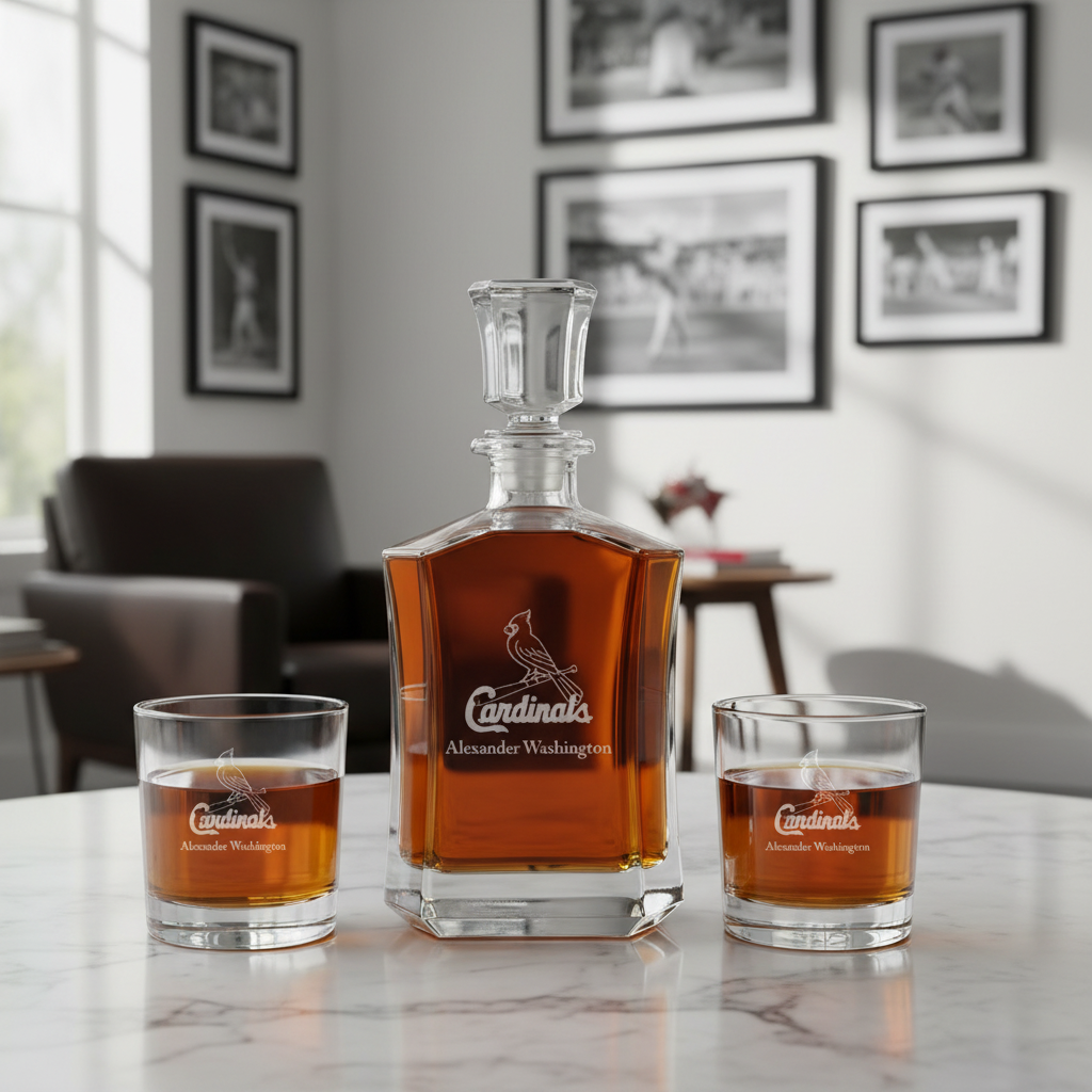 Personalized St. Louis Cardinals Logo - Major League Baseball - Custom Crown Decanter Set - Baseball Fanatic Gift Ideas