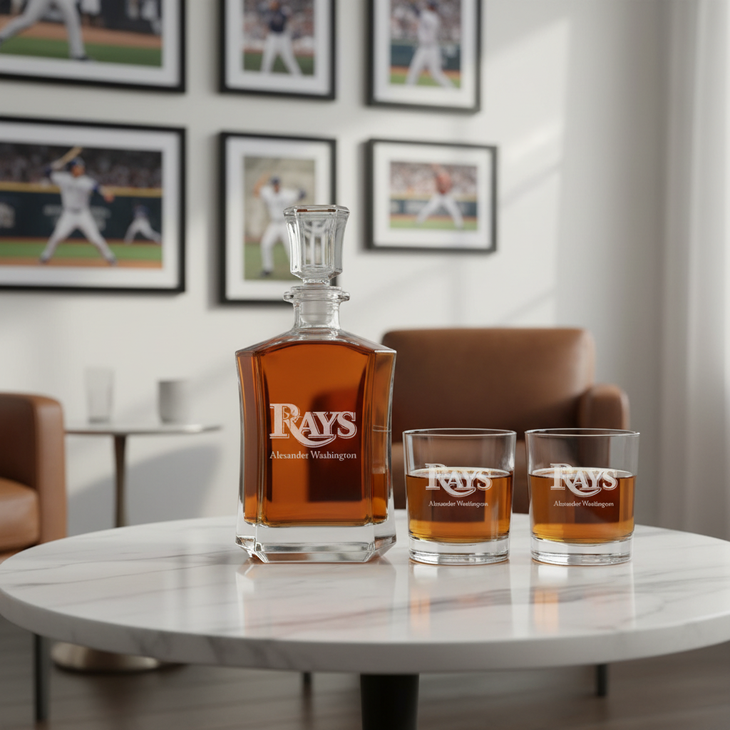 Personalized Tampa Bay Rays - Major League Baseball - Custom Crown Decanter Set - Baseball Fanatic Gift Ideas