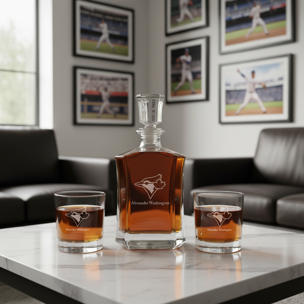 Personalized Toronto Blue Jays - Major League Baseball - Custom Crown Decanter Set - Baseball Fanatic Gift Ideas