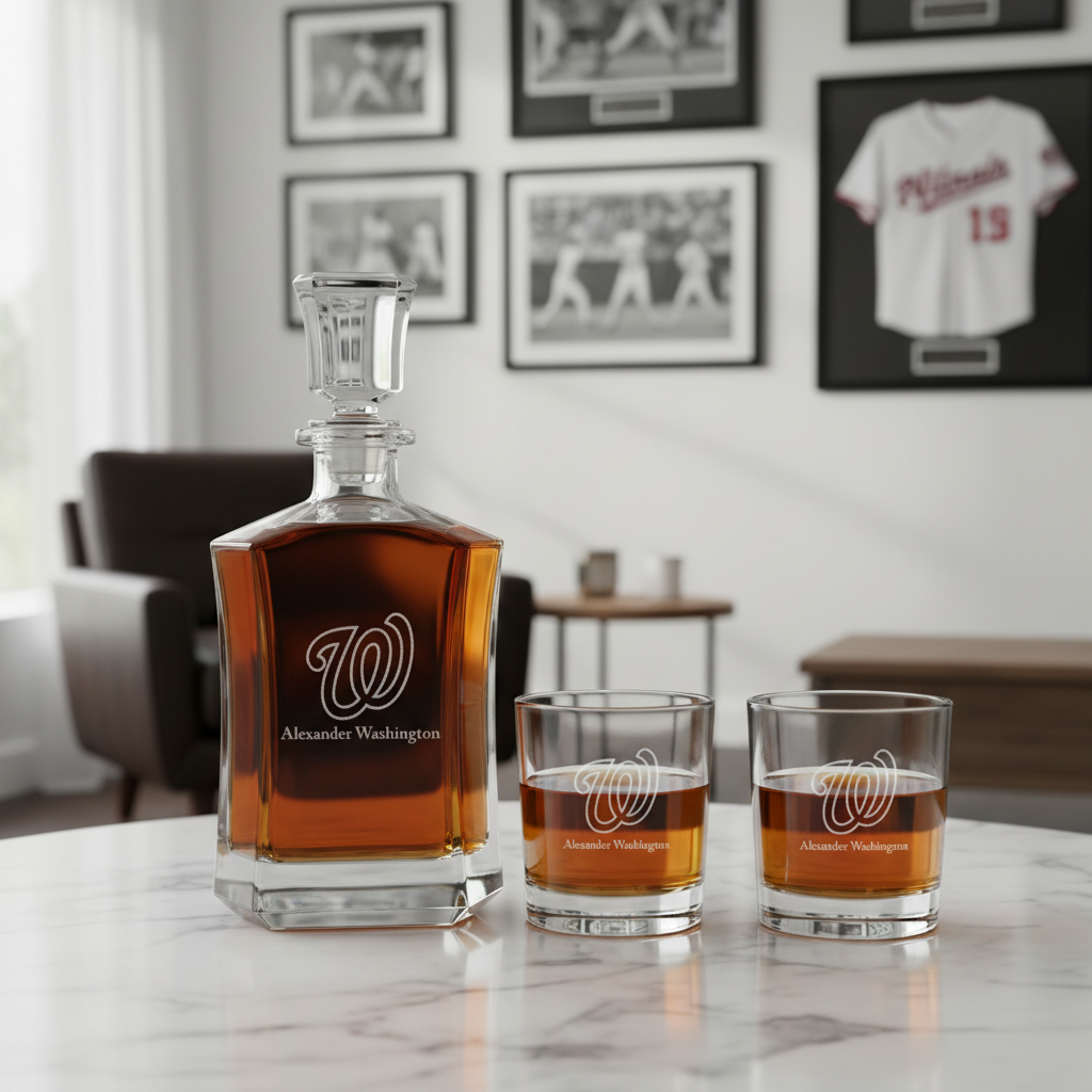 Personalized Washington Nationals Cap - Major League Baseball - Custom Crown Decanter Set - Baseball Fanatic Gift Ideas