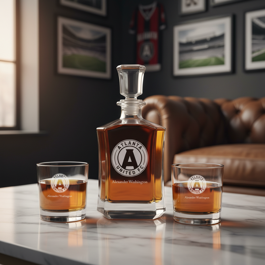 Personalized Engraved Atlanta United FC - Major League Soccer - Custom Crown Decanter Set - Soccer Fanatic Gift Ideas