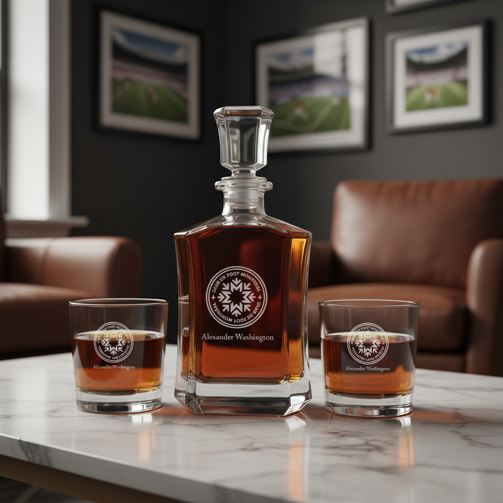 Personalized Engraved CF Montréal - Major League Soccer - Custom Crown Decanter Set - Soccer Fanatic Gift Ideas
