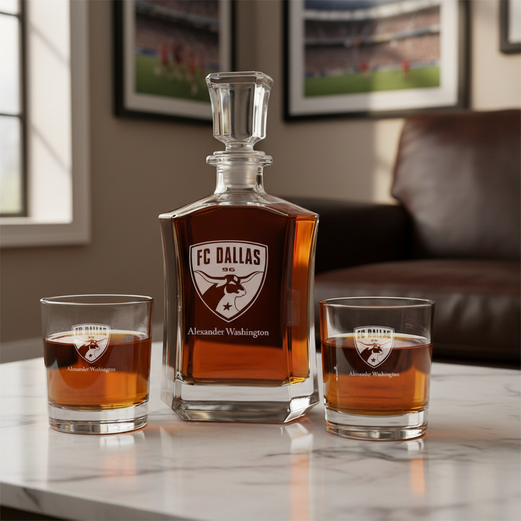 Personalized Engraved FC Dallas - Major League Soccer - Custom Crown Decanter Set - Soccer Fanatic Gift Ideas
