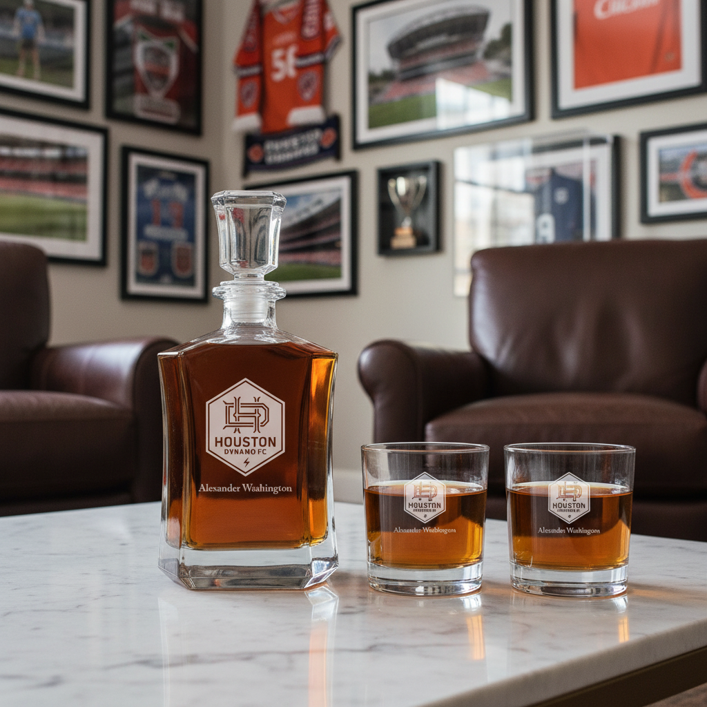 Personalized Engraved Houston Dynamo - Major League Soccer - Custom Crown Decanter Set - Soccer Fanatic Gift Ideas