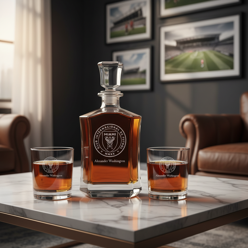 Personalized Engraved Inter Miami CF - Major League Soccer - Custom Crown Decanter Set - Soccer Fanatic Gift Ideas