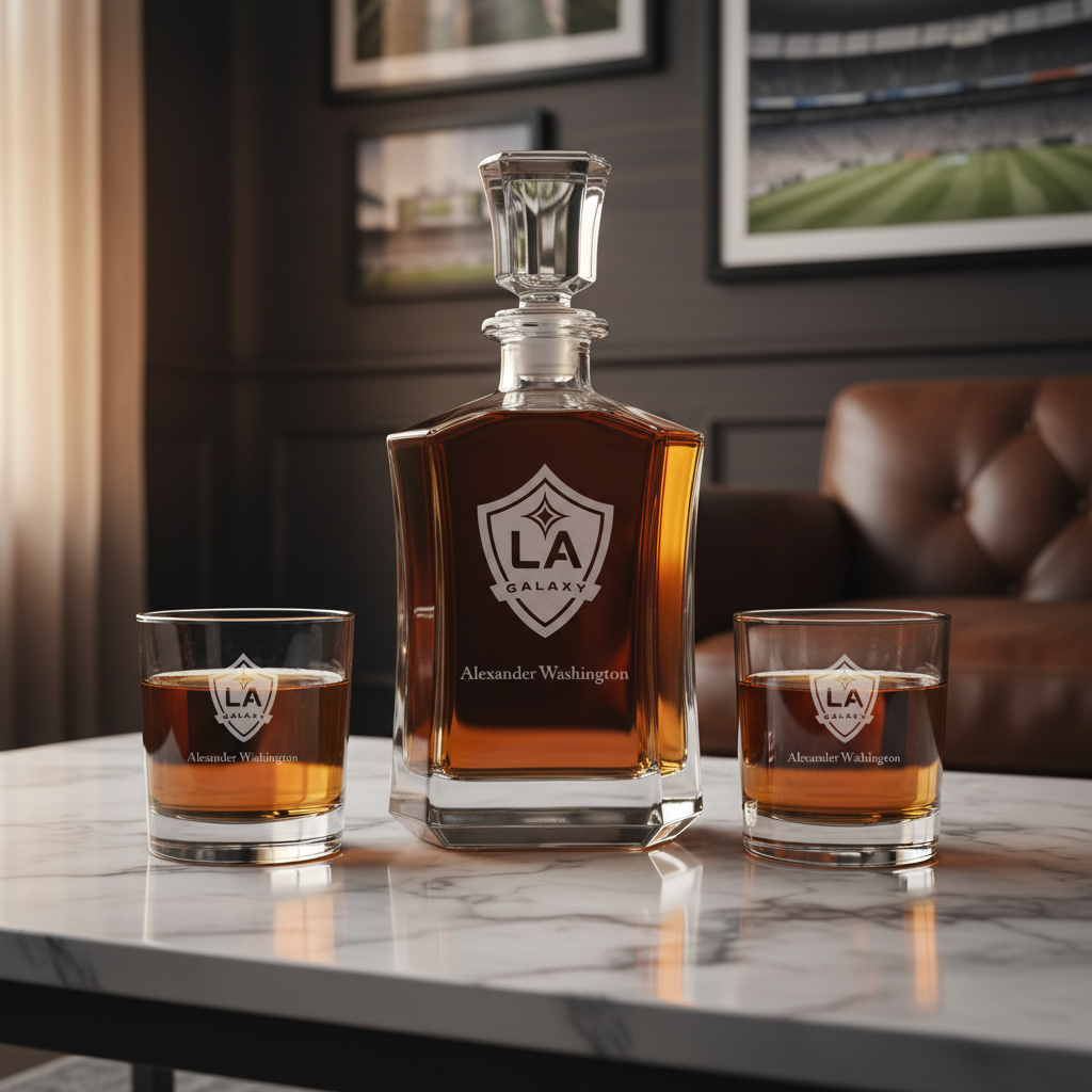 Personalized Engraved Los Angeles Galaxy - Major League Soccer - Custom Crown Decanter Set - Soccer Fanatic Gift Ideas