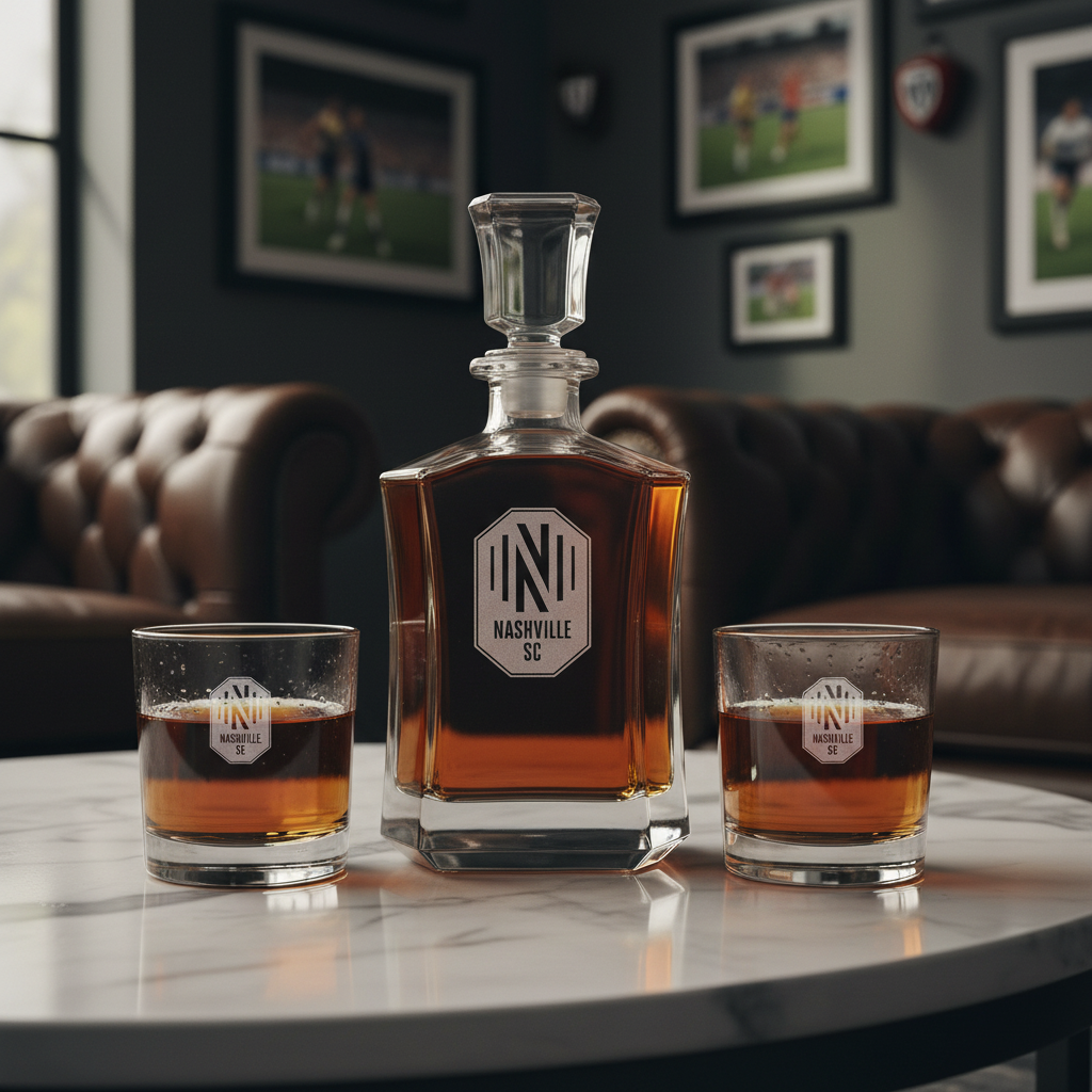 Personalized Engraved Nashville SC - Major League Soccer - Custom Crown Decanter Set - Soccer Fanatic Gift Ideas