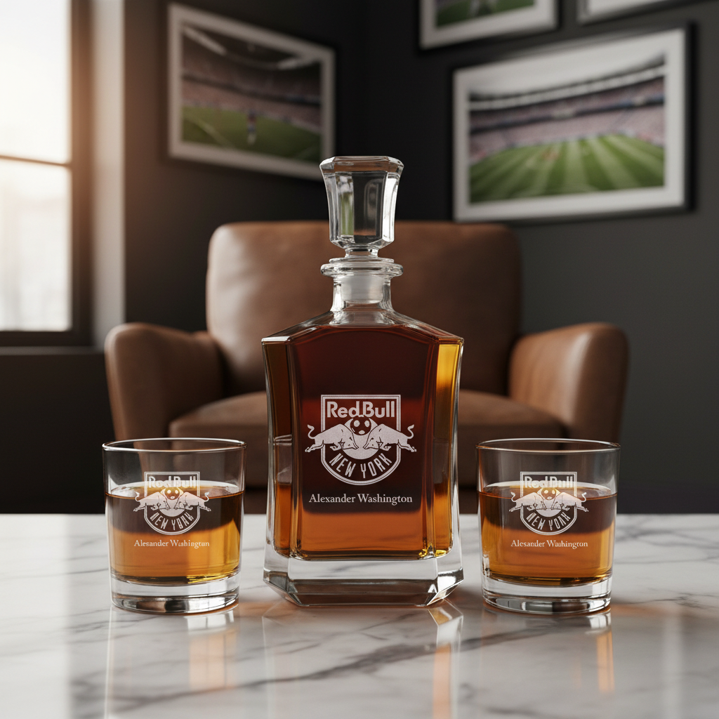 Personalized Engraved New York City Red Bulls - Major League Soccer - Custom Crown Decanter Set - Soccer Fanatic Gift Ideas