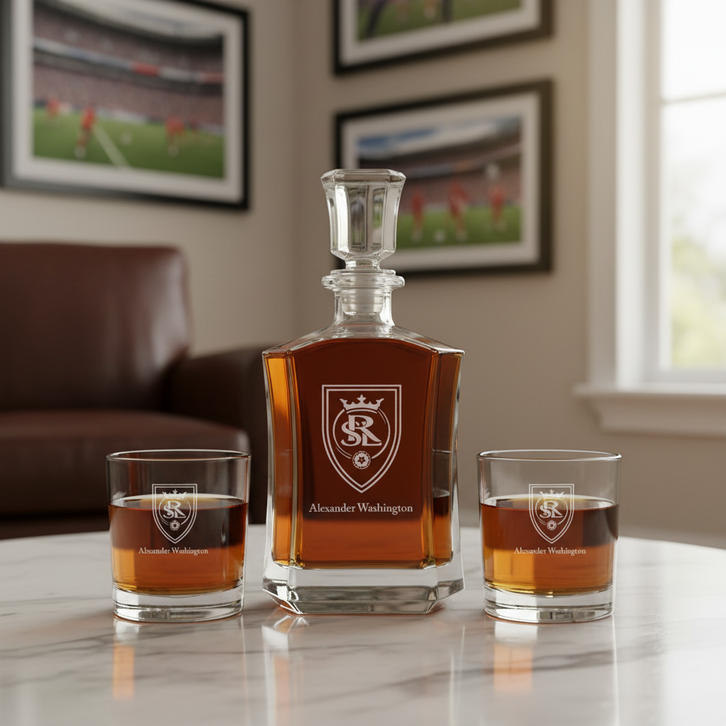 Personalized Engraved Real Salt Lake - Major League Soccer - Custom Crown Decanter Set - Soccer Fanatic Gift Ideas
