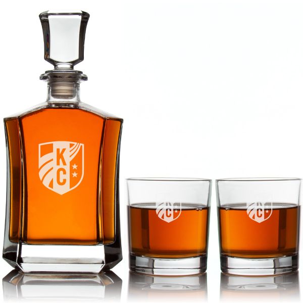 Personalized Engraved Kansas City Current - National Women's Soccer League - Custom Crown Decanter Set - Soccer Fanatic Gift Ideas