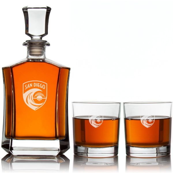 Personalized Engraved San Diego Wave FC - National Women's Soccer League - Custom Crown Decanter Set - Soccer Fanatic Gift Ideas