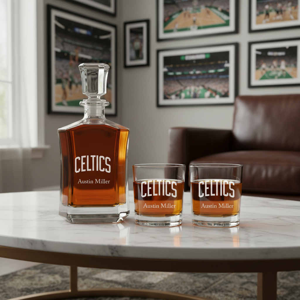 Personalized Celtics - Crown Classic Decanter Gift Set - Basketball Fanatic Gift Ideas