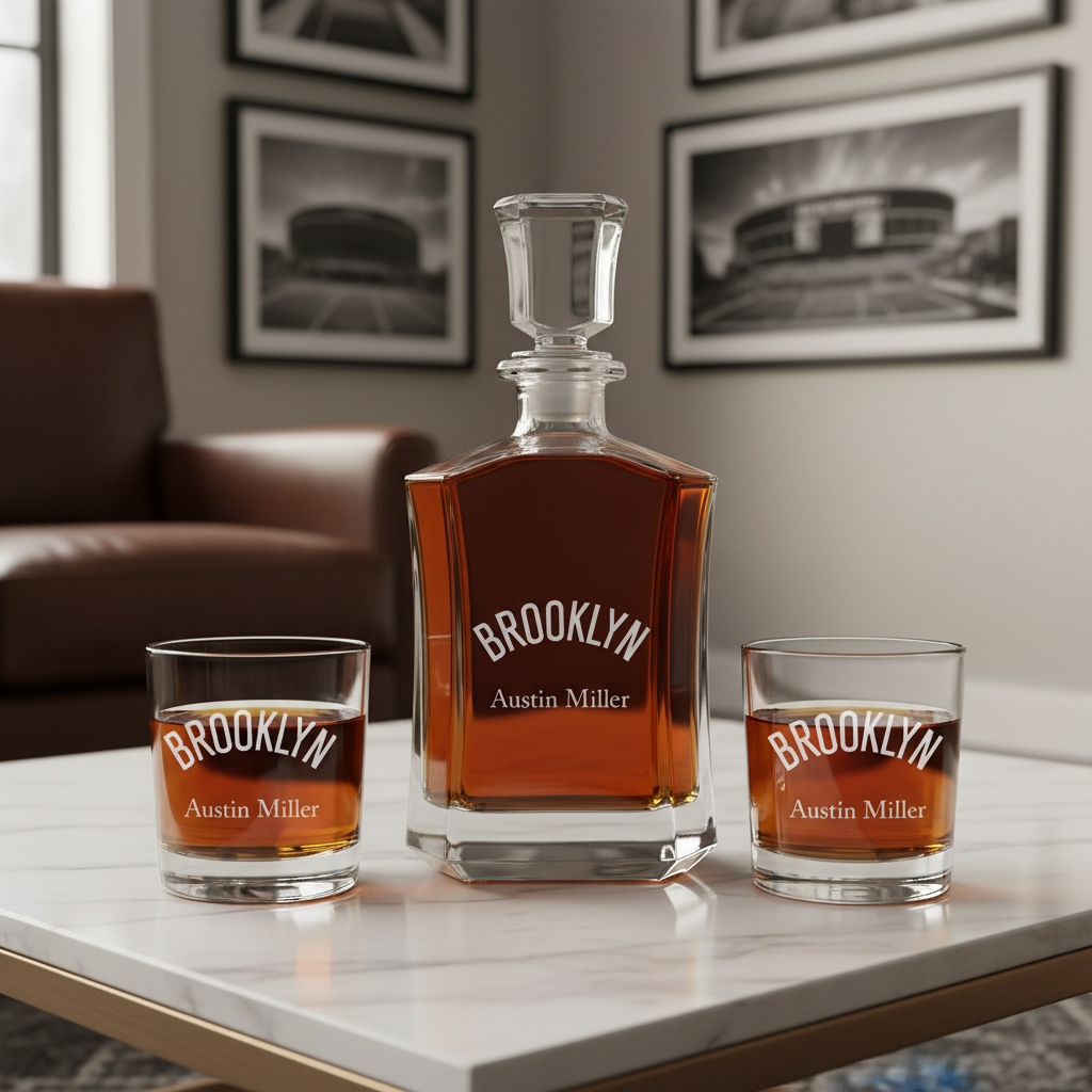 Personalized Brooklyn - Crown Decanter Gift Set - Basketball Fanatic Gift Ideas