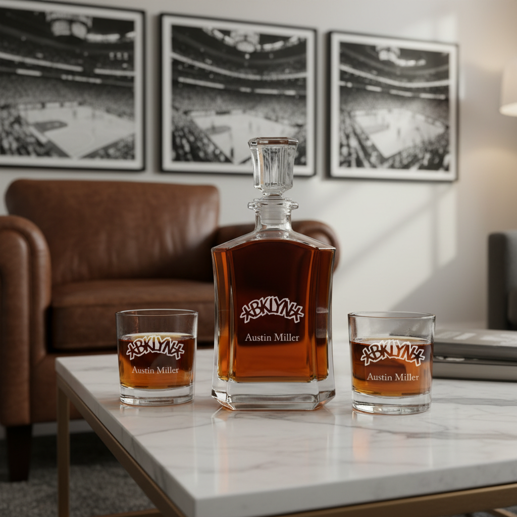 Personalized BKLYN - Crown Decanter Gift Set - Basketball Fanatic Gift Ideas