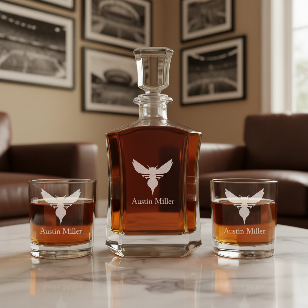 Personalized Hornets Silhouette - Crown Decanter Gift Set - Basketball Fanatic Gift Ideas