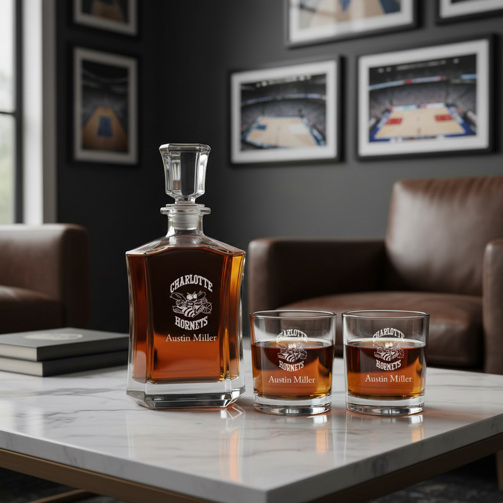 Personalized Hugo the Hornet - Crown Decanter Gift Set - Basketball Fanatic Gift Ideas
