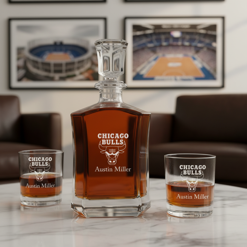 Personalized Chicago Bulls - Crown Decanter Gift Set - Basketball Fanatic Gift Ideas