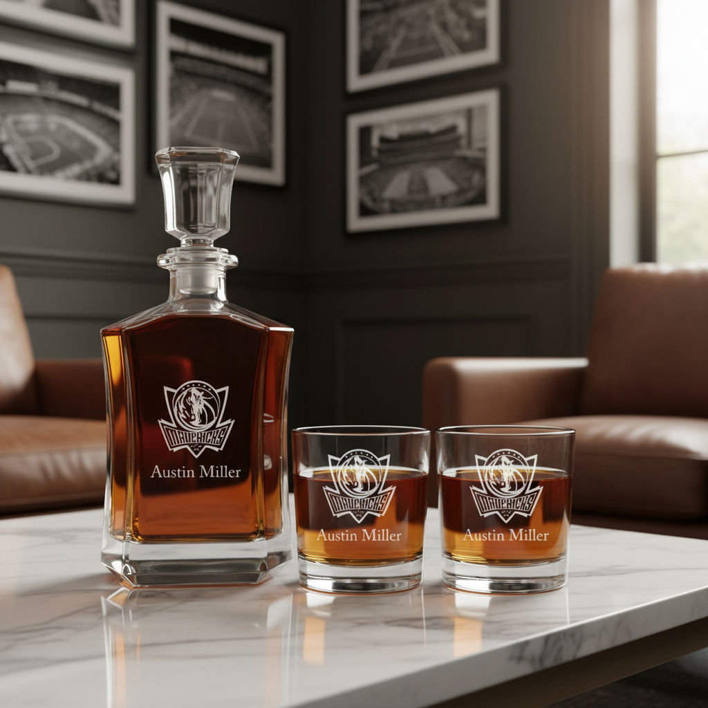 Personalized Dallas Mavericks - Crown Decanter Gift Set - Basketball Fanatic Gift Ideas