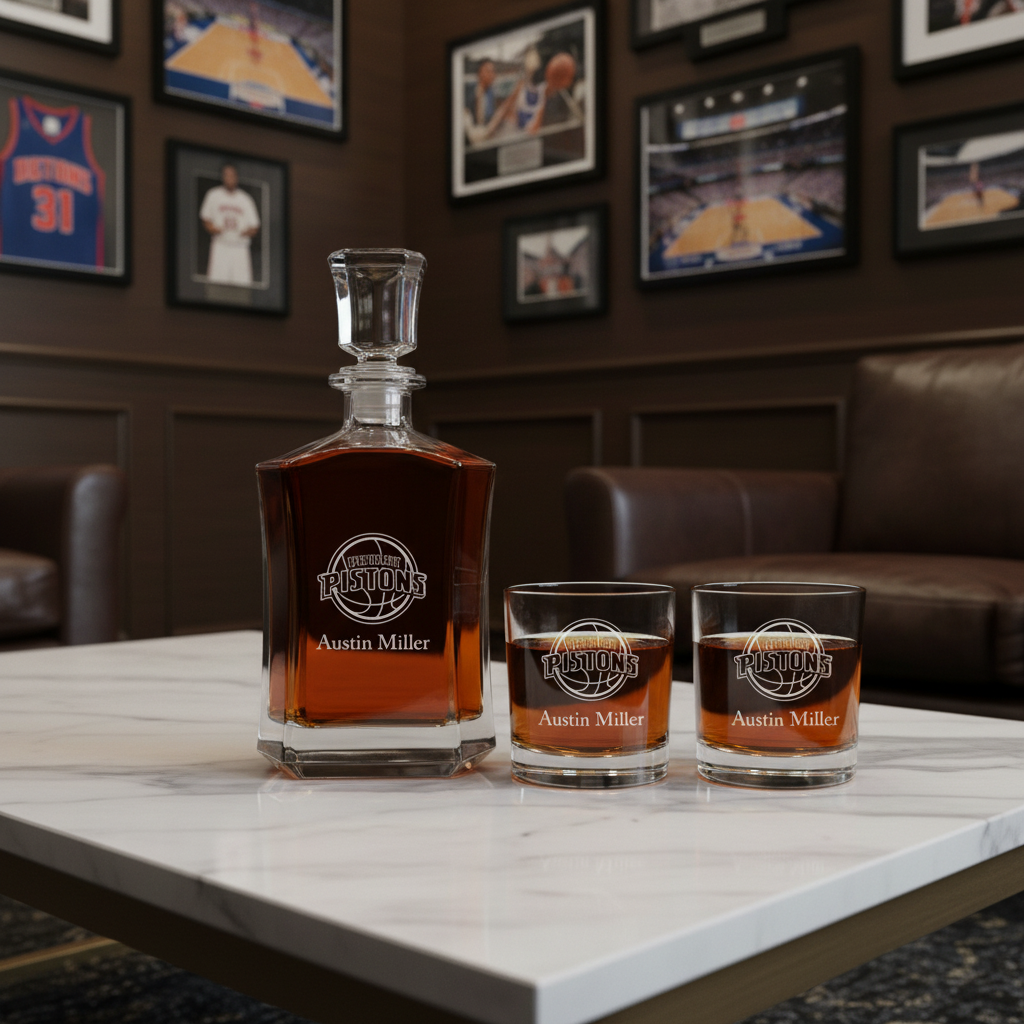 Personalized Detroit Pistons - Crown Classic Decanter Gift Set - Basketball Fanatic Gift Ideas