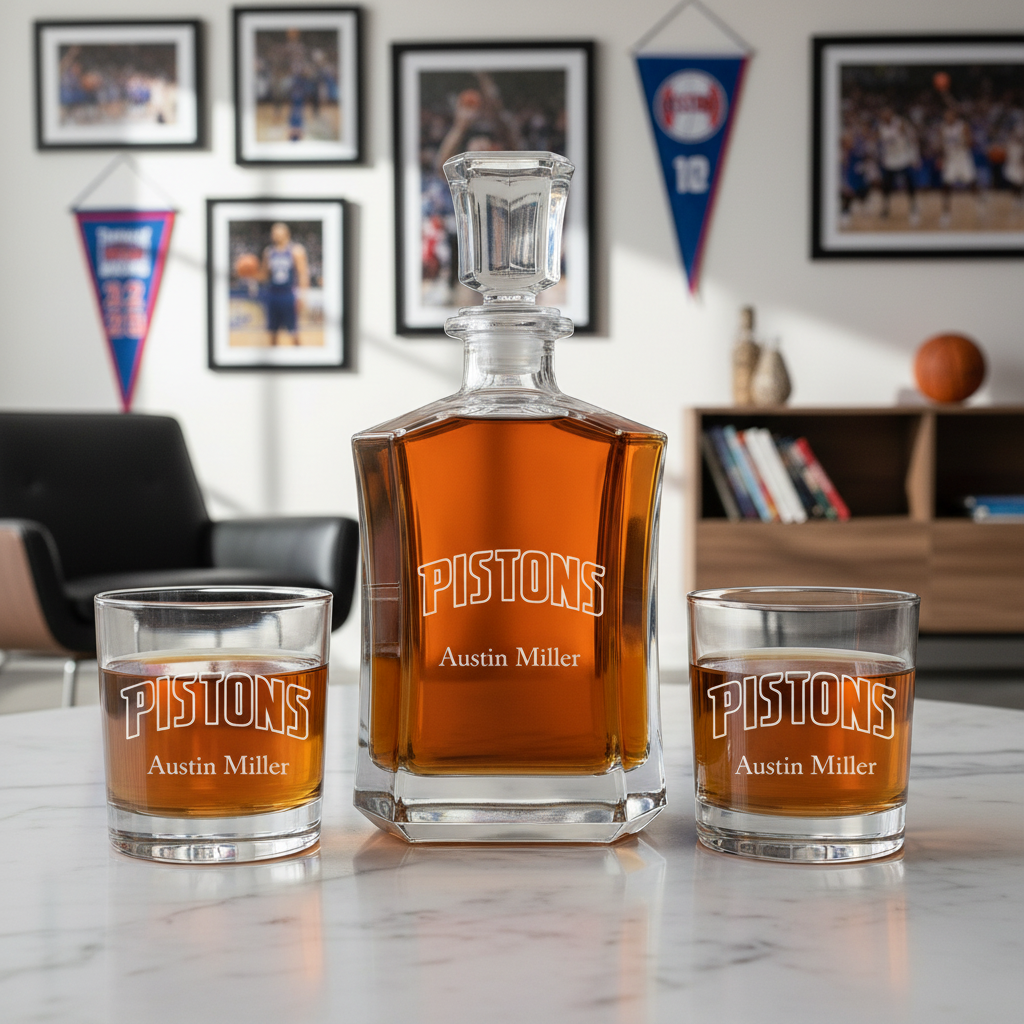 Personalized Pistons- Crown Classic Decanter Gift Set - Basketball Fanatic Gift Ideas