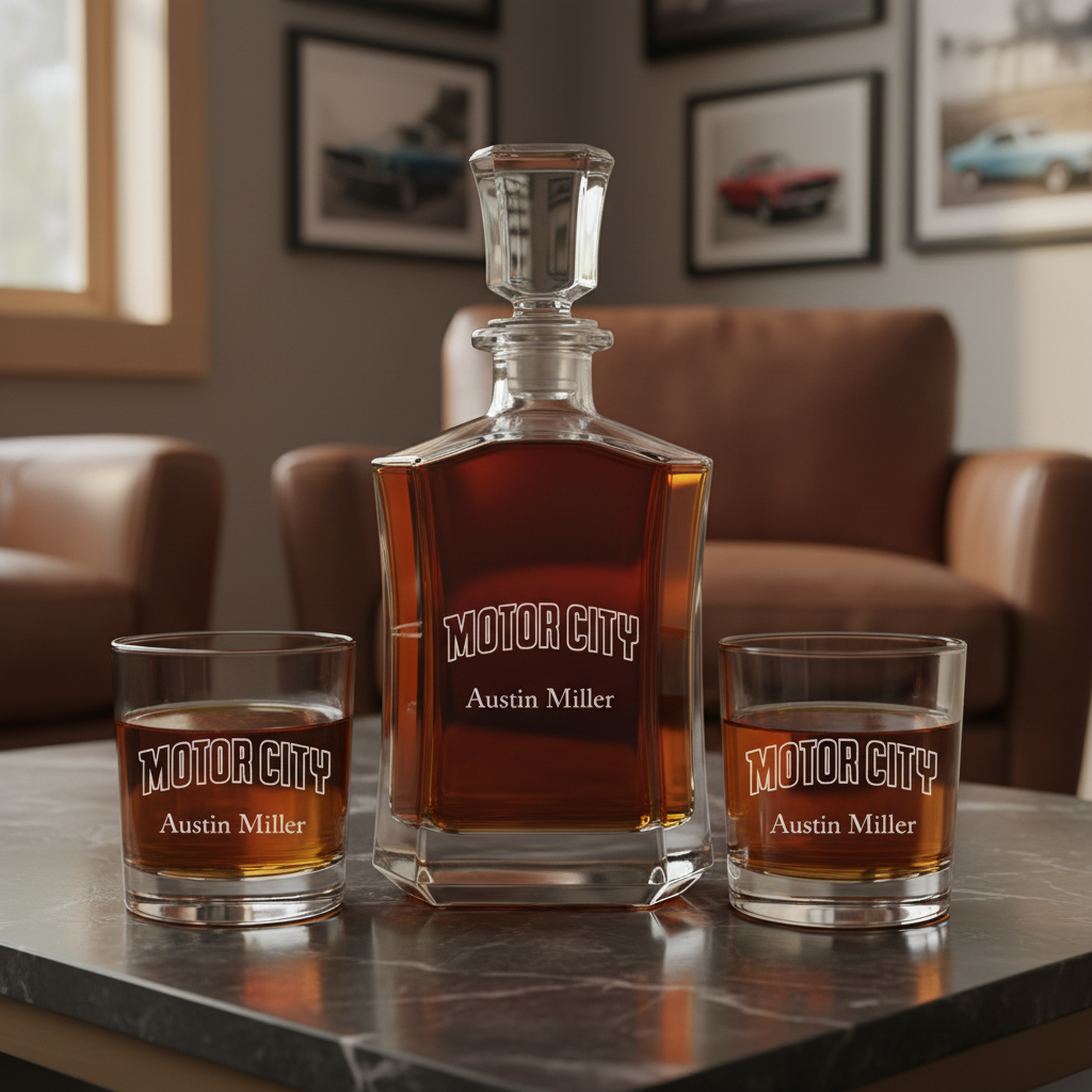 Personalized Motor City - Crown Classic Decanter Gift Set - Basketball Fanatic Gift Ideas