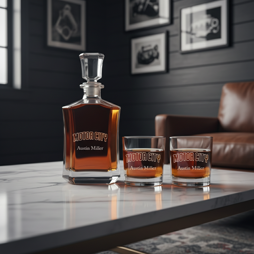 Personalized Motor City - Crown Classic Decanter Gift Set - Basketball Fanatic Gift Ideas
