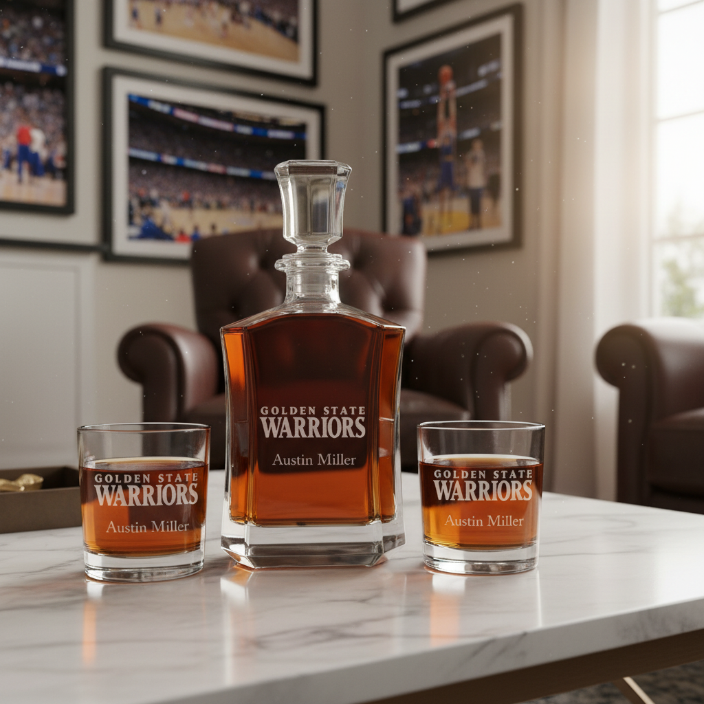 Personalized Golden State Warriors - Crown Classic Decanter Gift Set - Basketball Fanatic Gift Ideas