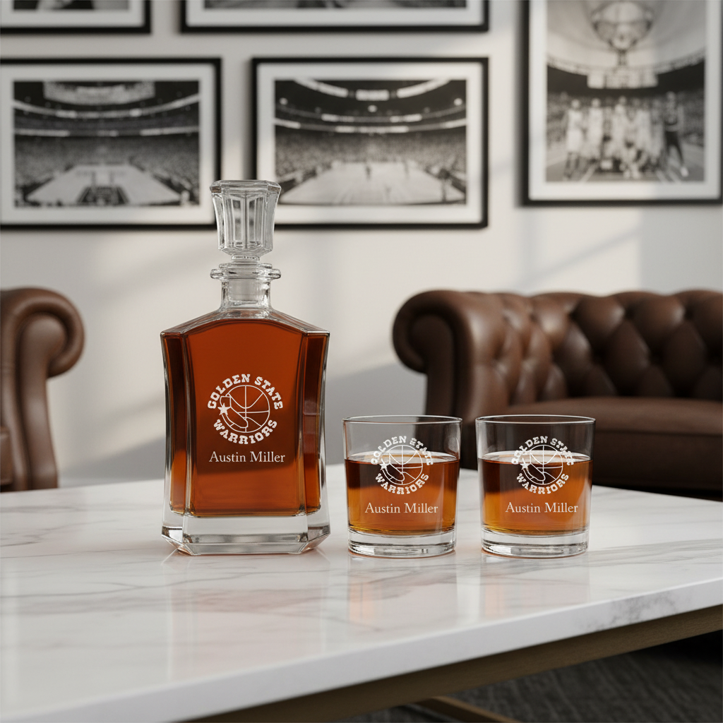 Personalized Golden State Warriors California - Crown Classic Decanter Gift Set - Basketball Fanatic Gift Ideas
